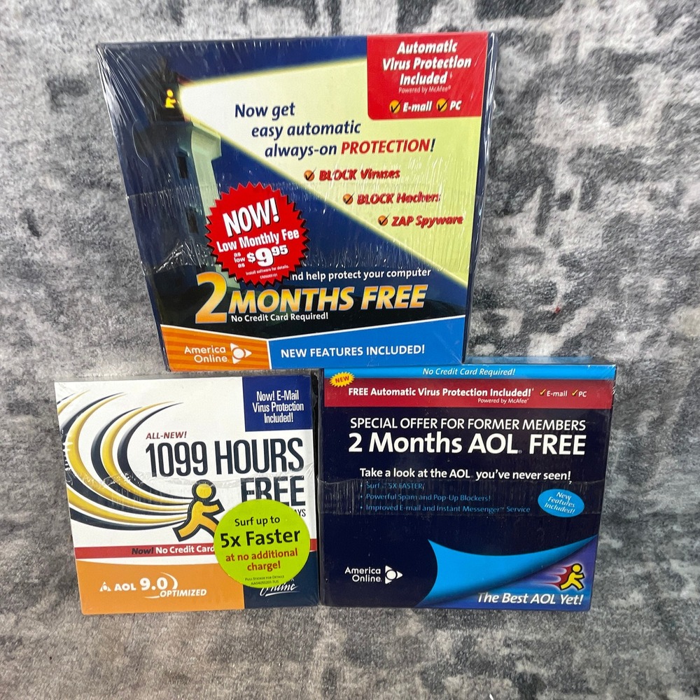 AOL America Online Software 9.0 Optimized Top Speed 1099 Hours Free Discs Sealed